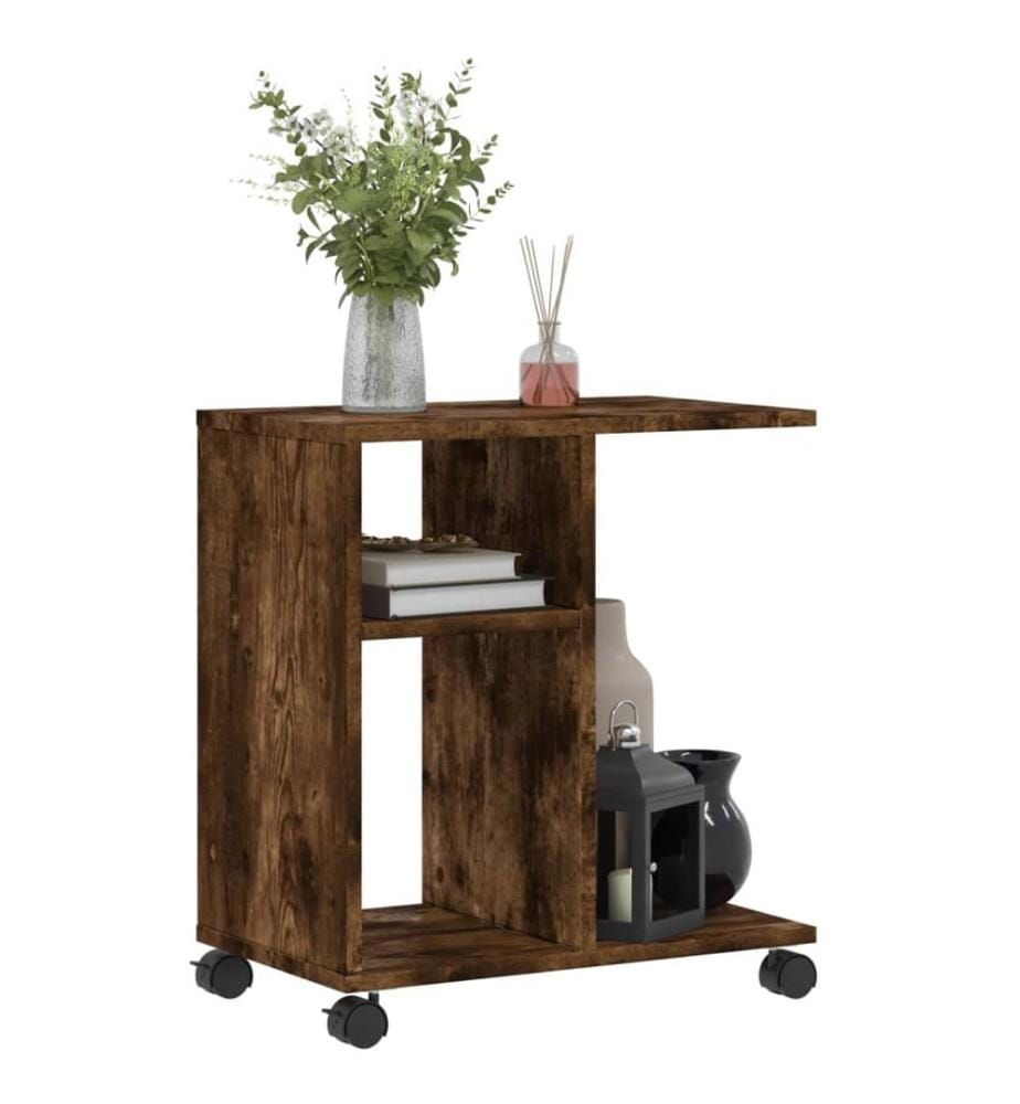 Table d'appoint avec roues chêne fumé bois d'ingénierie