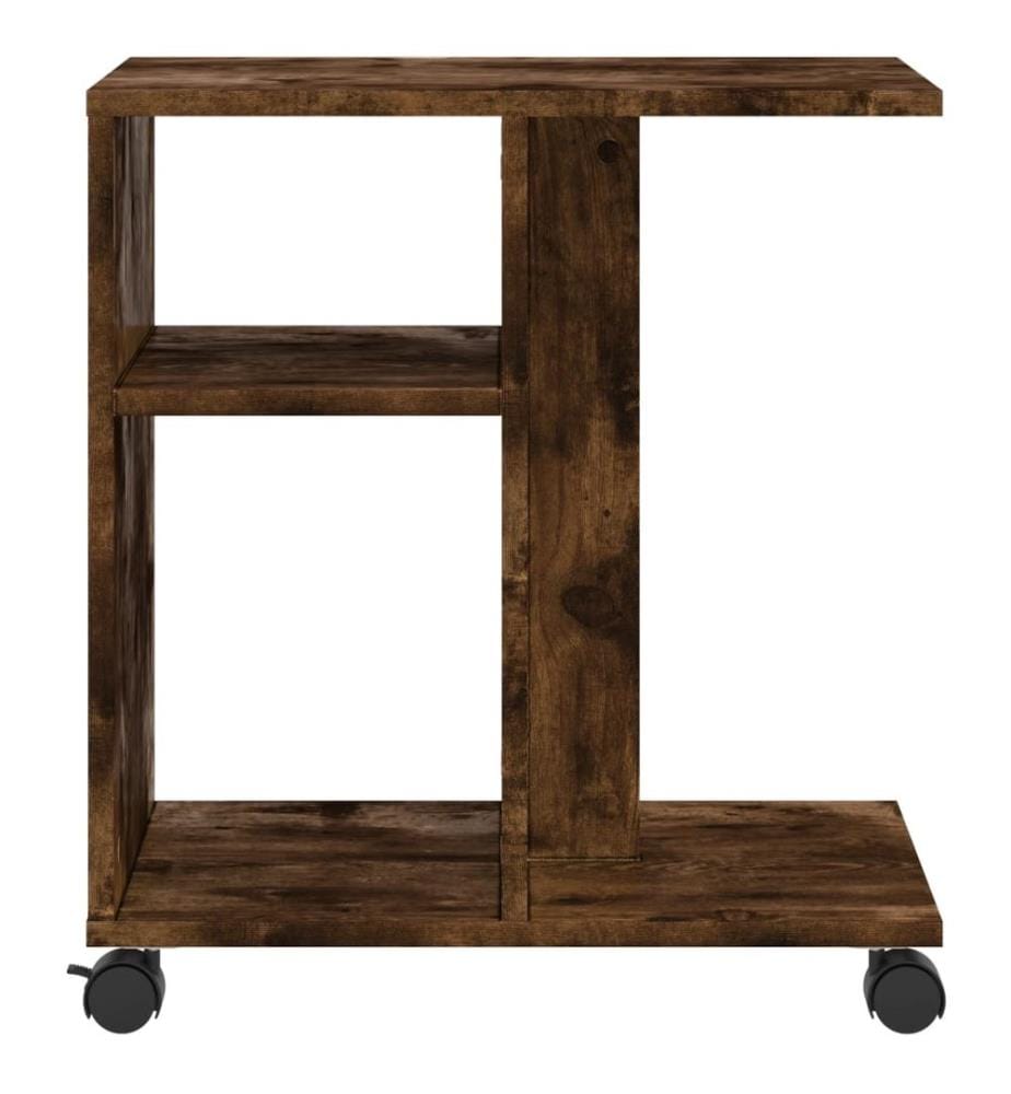 Table d'appoint avec roues chêne fumé bois d'ingénierie