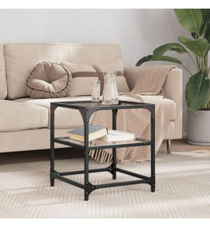 Table basse avec dessus en verre transparent 40x40x45 cm acier