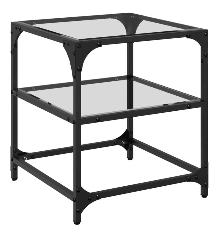 Table basse avec dessus en verre transparent 40x40x45 cm acier