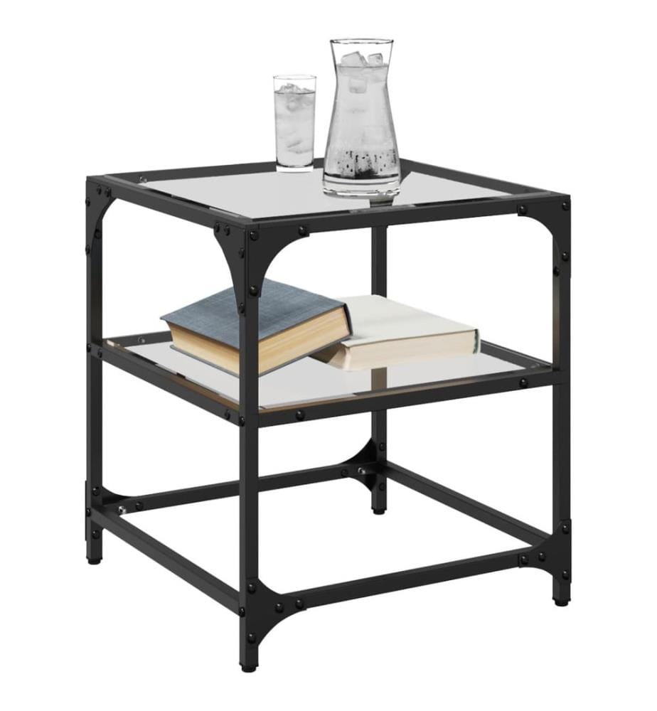 Table basse avec dessus en verre transparent 40x40x45 cm acier