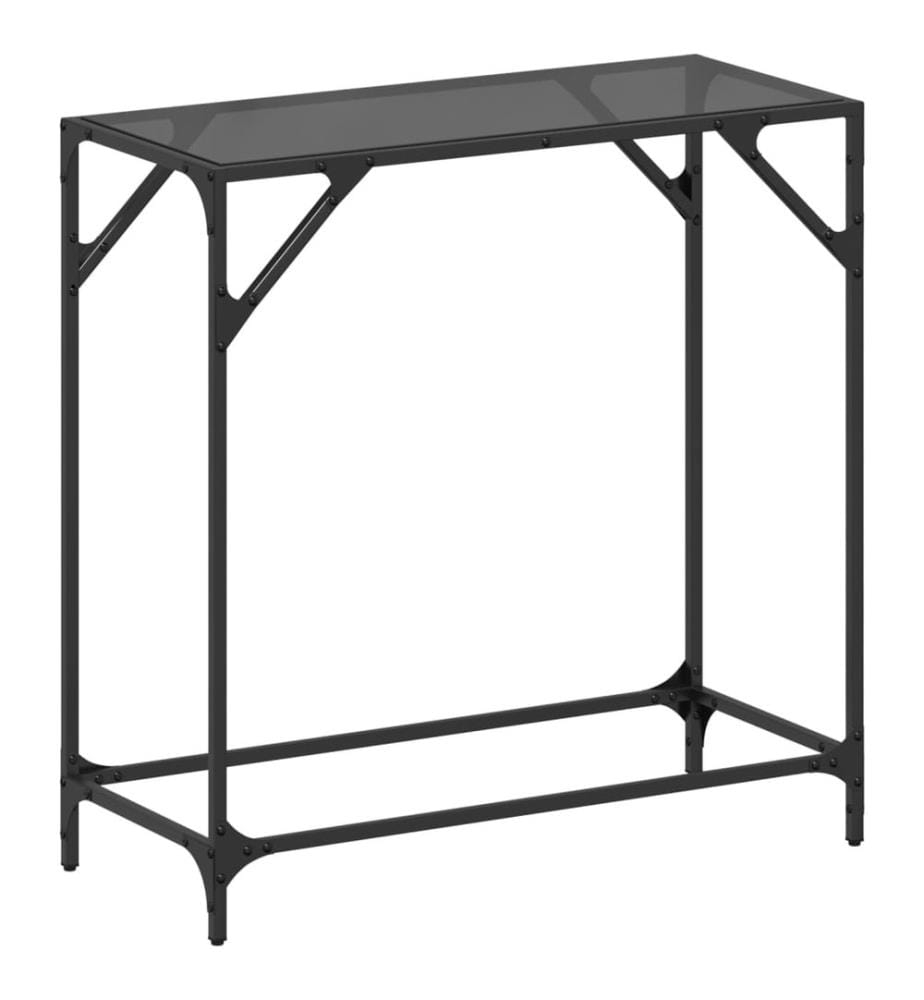 Table console avec dessus en verre noir 80x35x81 cm acier