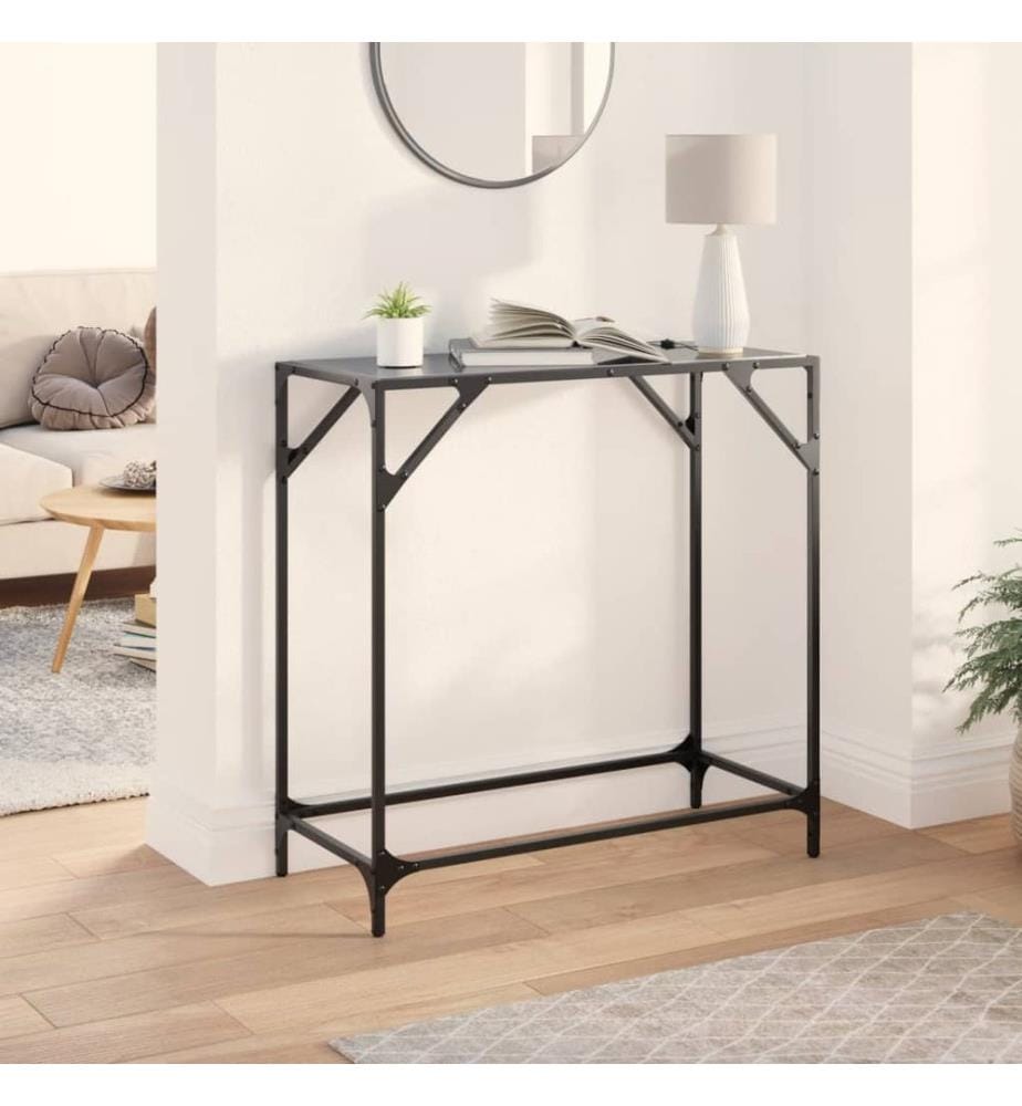 Table console avec dessus en verre noir 80x35x81 cm acier