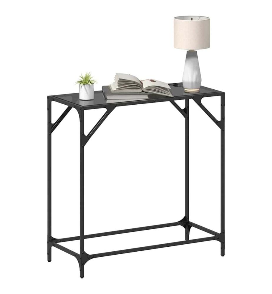 Table console avec dessus en verre noir 80x35x81 cm acier