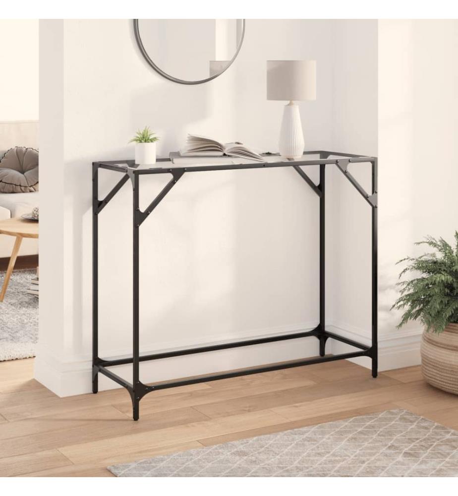 Table console avec dessus en verre transparent 98x35x81cm acier