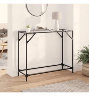 Table console avec dessus en verre transparent 98x35x81cm acier