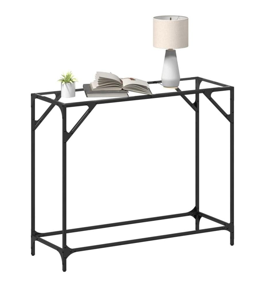 Table console avec dessus en verre transparent 98x35x81cm acier