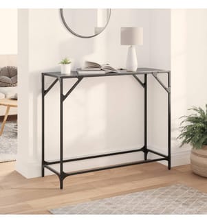 Table console avec dessus en verre noir 98x35x81 cm acier