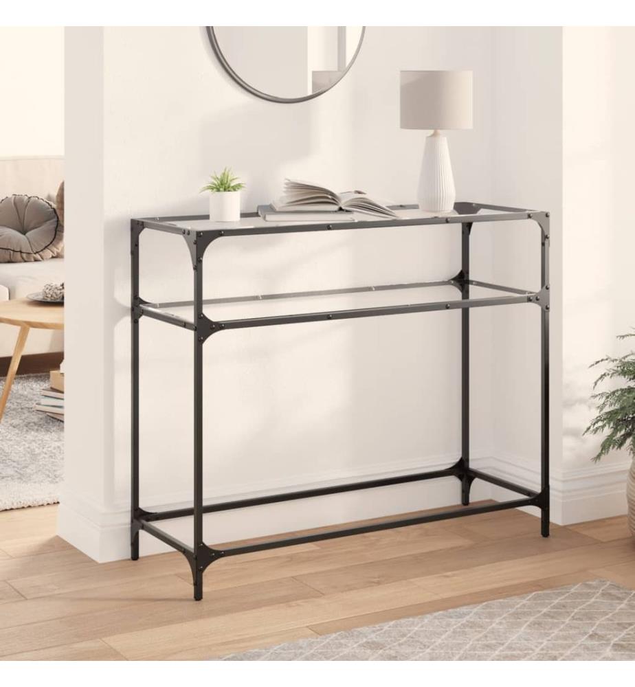 Table console avec dessus en verre transparent 98x35x81cm acier