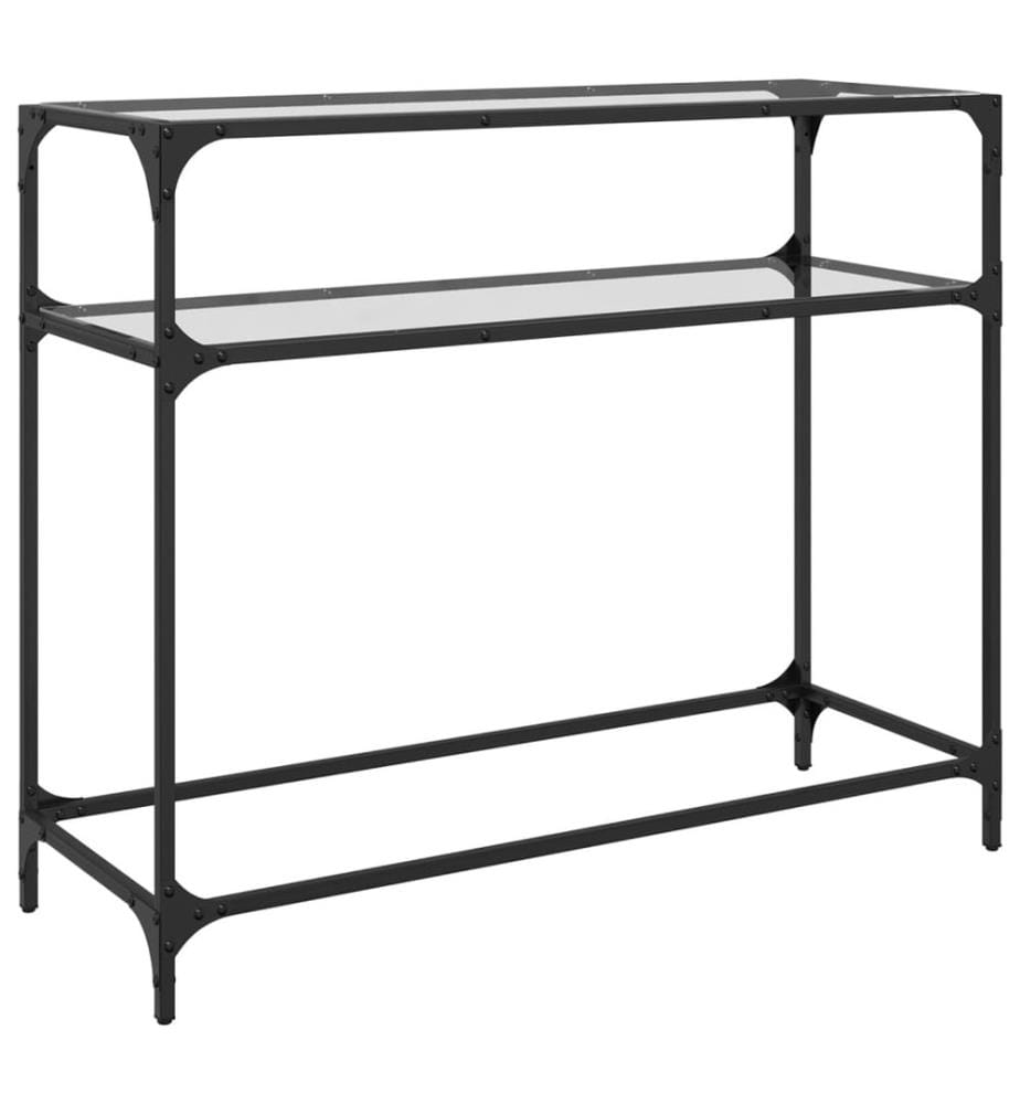 Table console avec dessus en verre transparent 98x35x81cm acier