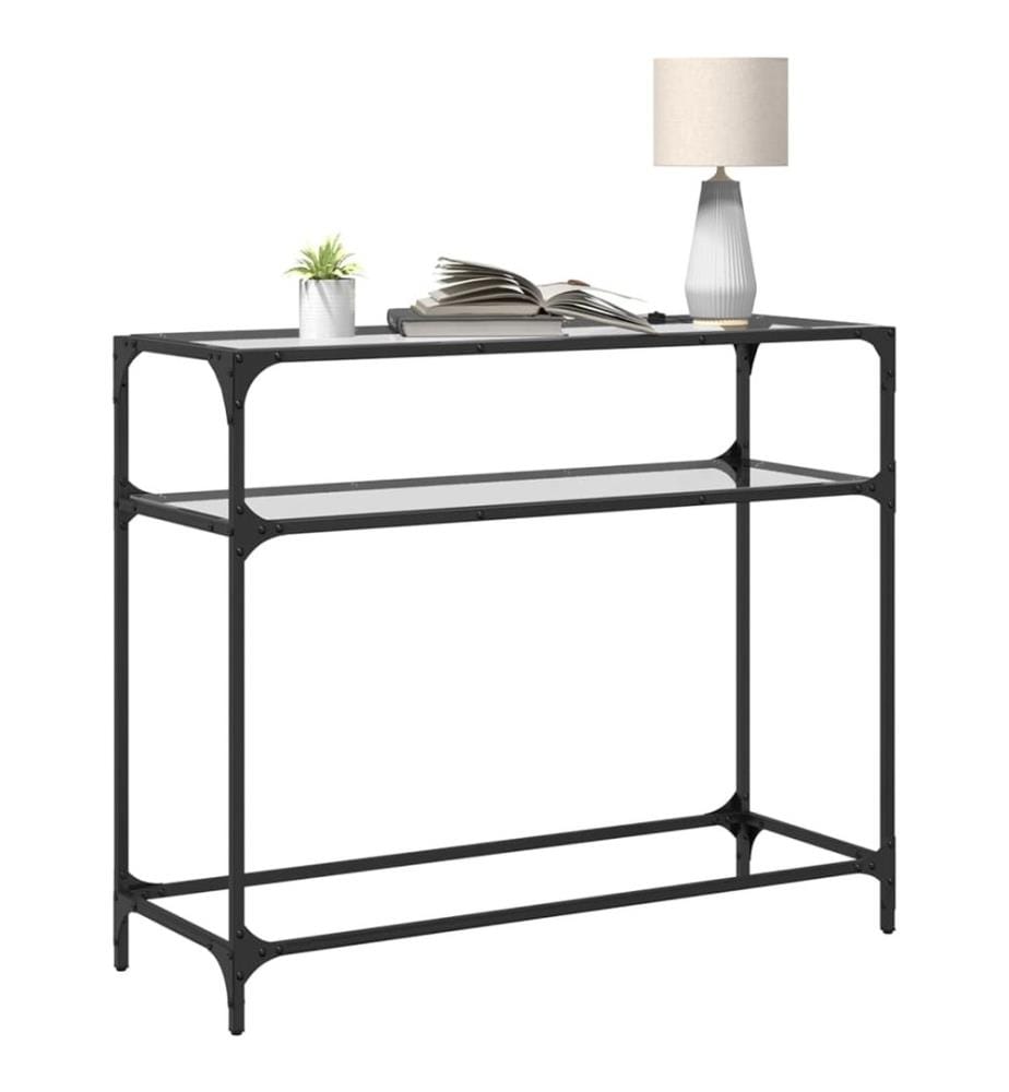 Table console avec dessus en verre transparent 98x35x81cm acier