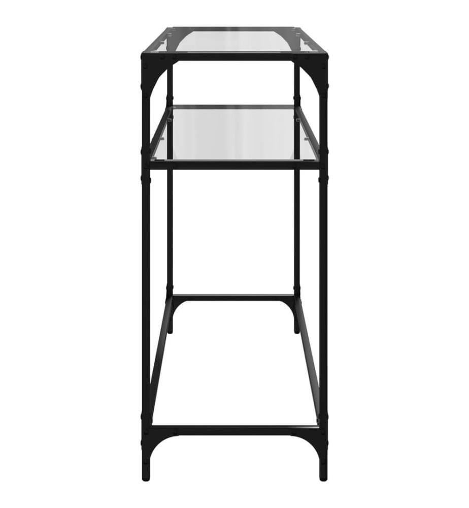 Table console avec dessus en verre transparent 98x35x81cm acier
