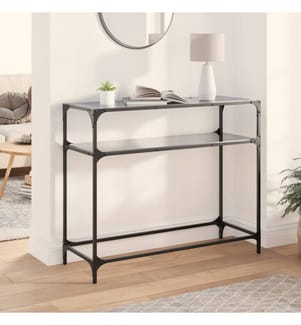 Table console avec dessus en verre noir 98x35x81 cm acier