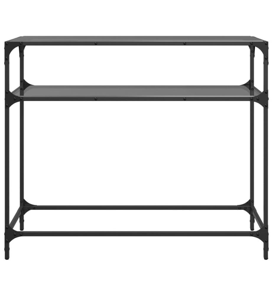 Table console avec dessus en verre noir 98x35x81 cm acier