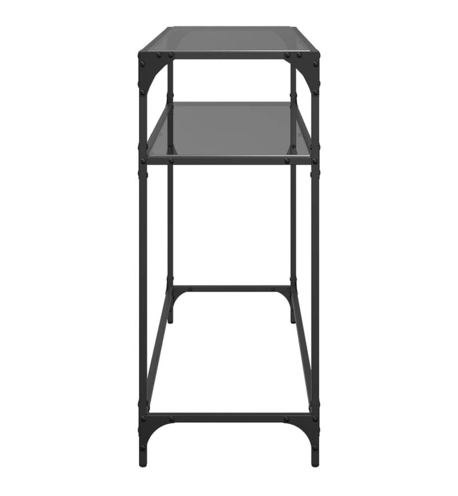 Table console avec dessus en verre noir 98x35x81 cm acier