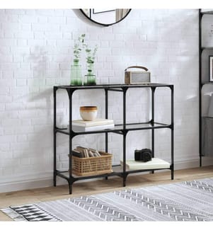 Table console avec dessus en verre transparent 98x30x81cm acier