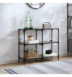Table console avec dessus en verre noir 98x30x81 cm acier