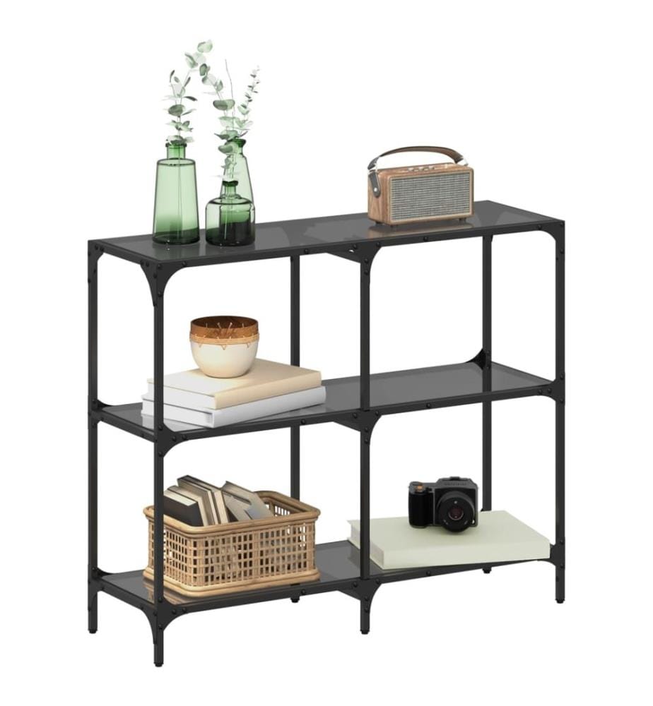 Table console avec dessus en verre noir 98x30x81 cm acier