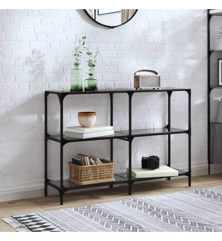 Table console avec dessus en verre noir 118,5x30x81 cm acier