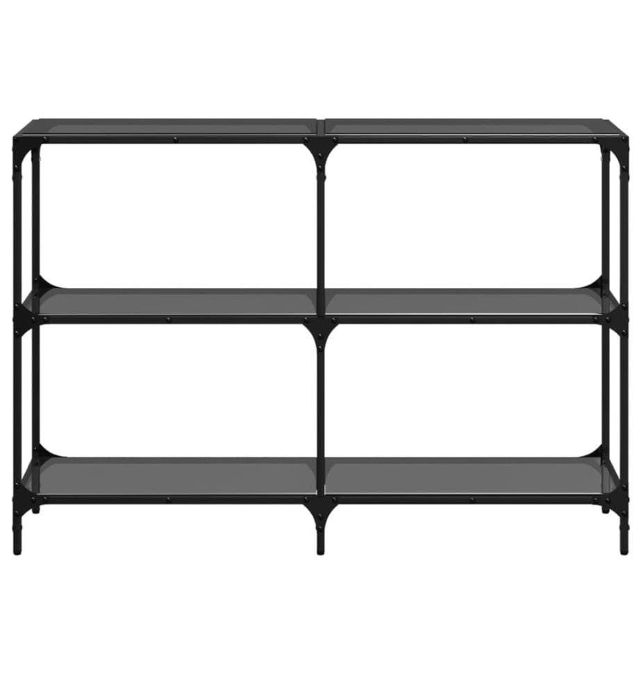 Table console avec dessus en verre noir 118,5x30x81 cm acier