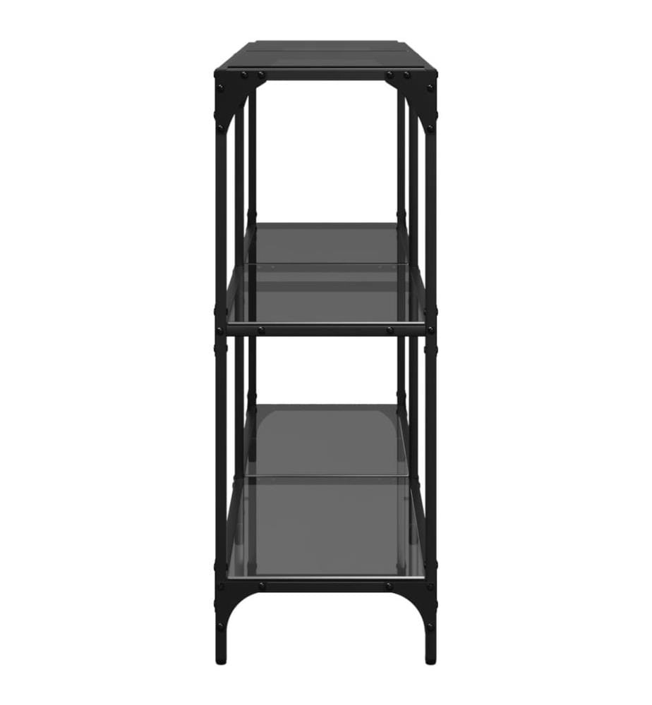 Table console avec dessus en verre noir 118,5x30x81 cm acier