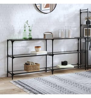 Table console avec dessus en verre transparent 194,5x30x81 cm
