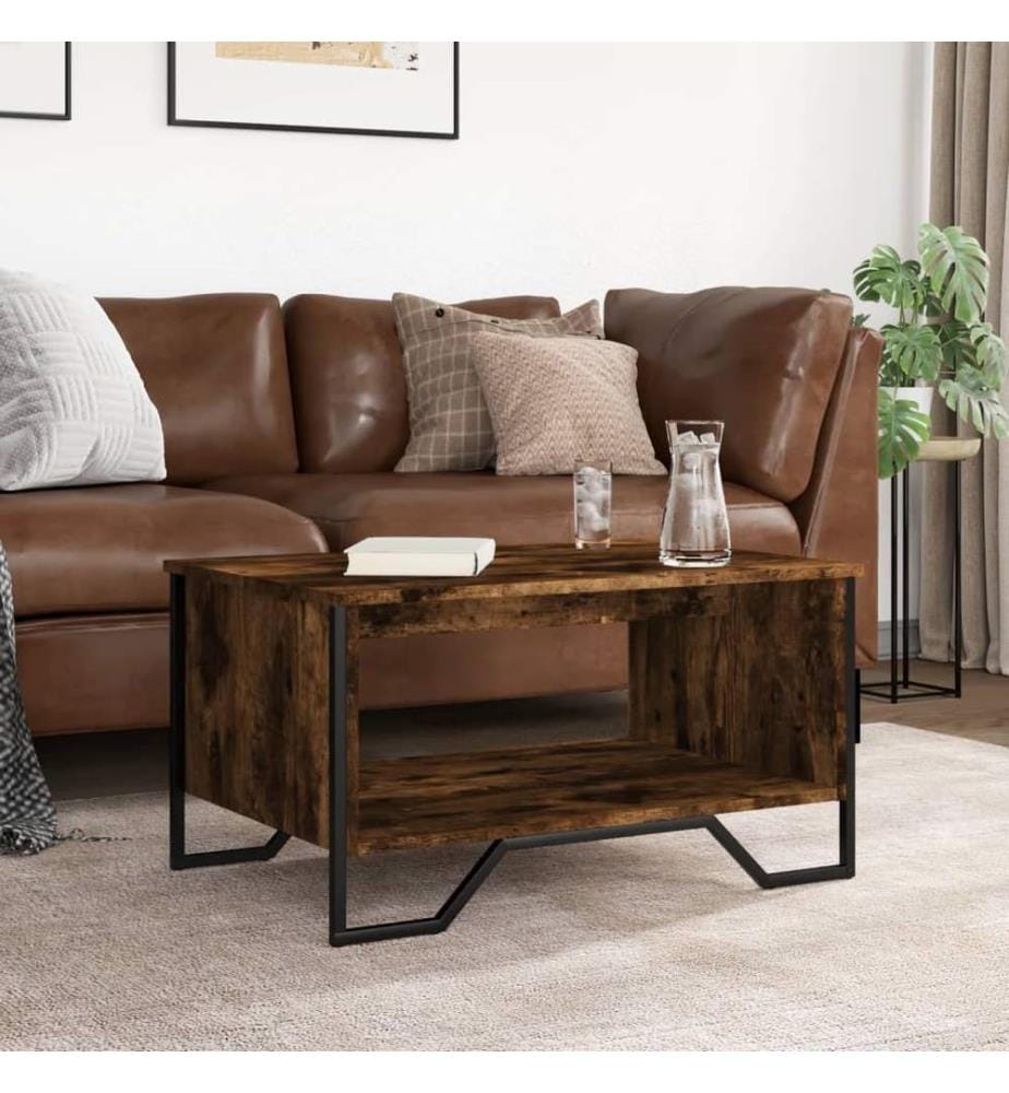 Table basse chêne fumé 75x51x40 cm bois d'ingénierie