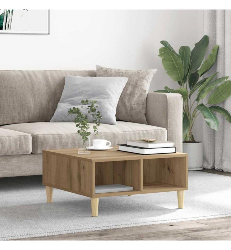 Table basse chêne artisanal 60x60x30 cm bois d'ingénierie