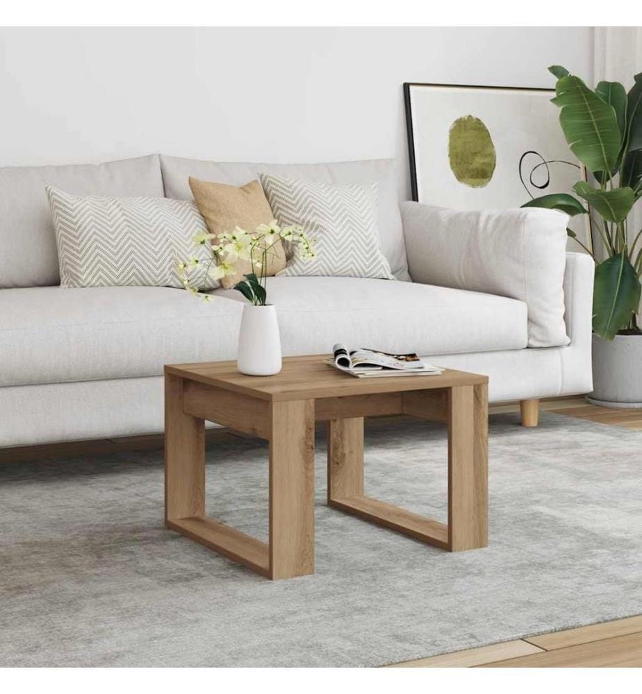 Table d'appoint chêne artisanal 50x50x35 cm bois d'ingénierie