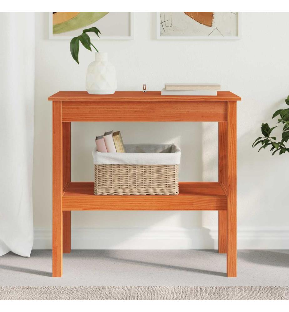 Table console avec étagère Brun Ciré 80 x 40 x 75 cm Pin massif