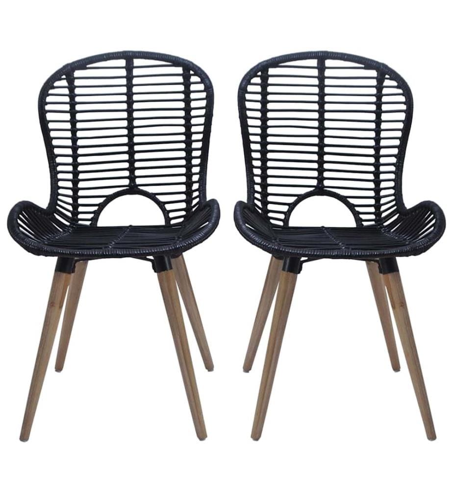 Esszimmerstühle 4 Stk. Schwarz Natur Rattan