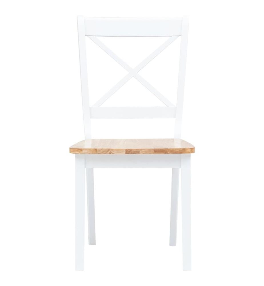 Chaises à manger lot de 6 blanc et bois clair bois hévéa massif