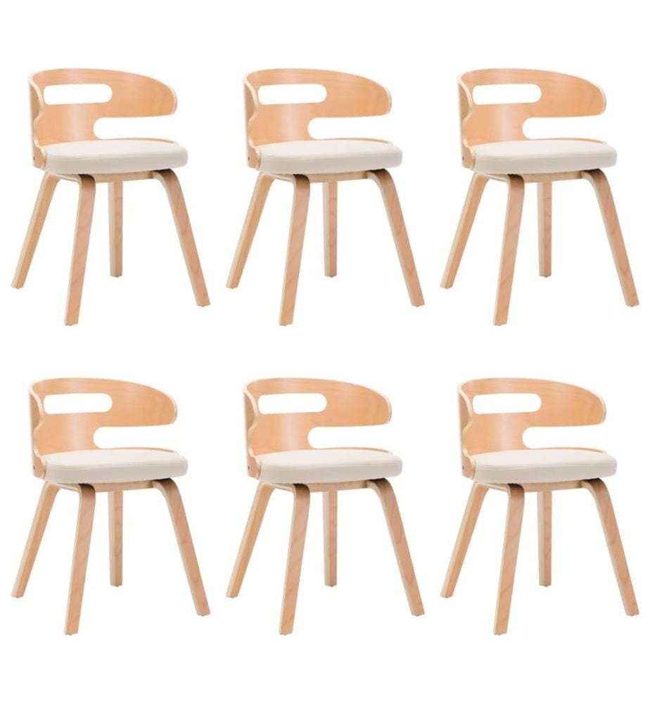 Chaises à manger lot de 6 crème bois courbé et similicuir