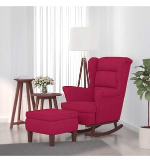Fauteuil à bascule à oreilles en velours rouge vin bois massif