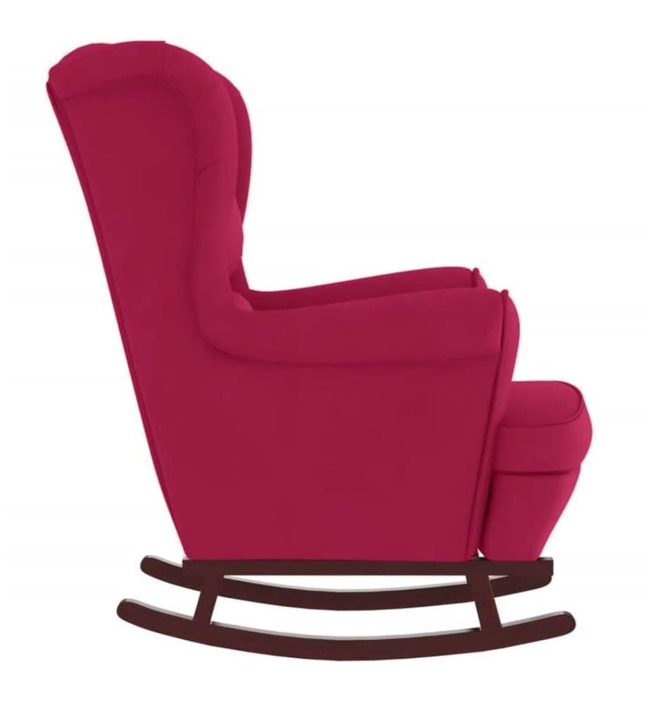 Fauteuil à bascule à oreilles en velours rouge vin bois massif