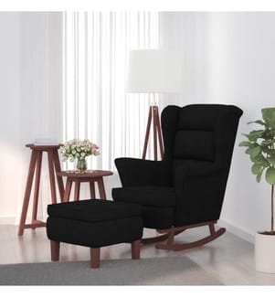 Fauteuil à bascule à oreilles en velours noir bois massif