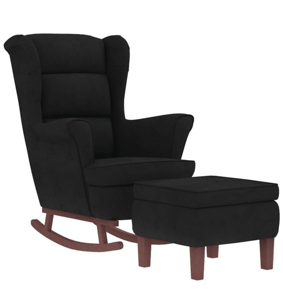 Fauteuil à bascule à oreilles en velours noir bois massif