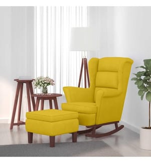 Fauteuil à bascule à oreilles en velours jaune bois massif