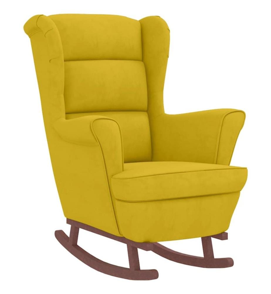 Fauteuil à bascule à oreilles en velours jaune bois massif
