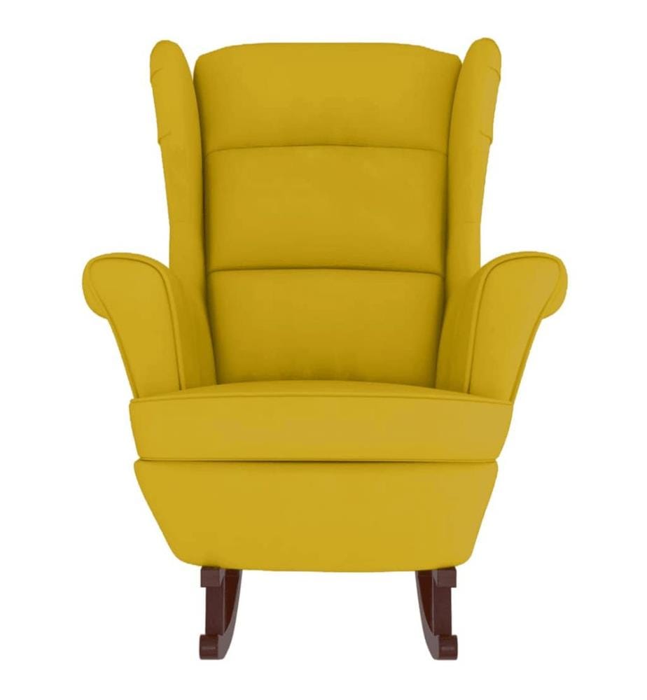 Fauteuil à bascule à oreilles en velours jaune bois massif