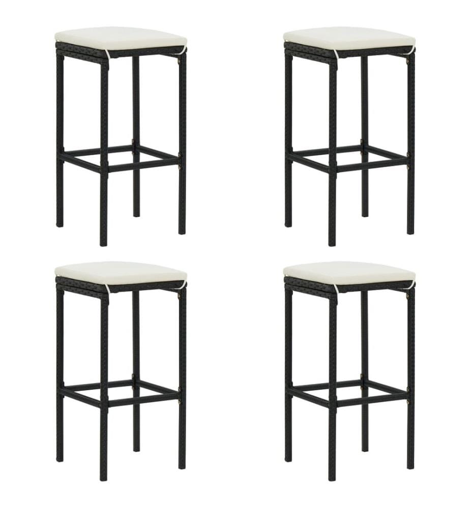 Tabourets de bar avec coussins lot de 4 noir résine tressée