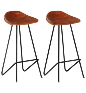Tabourets de bar lot de 2 marron cuir véritable