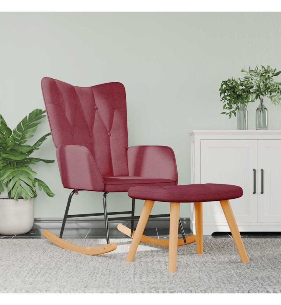 Chaise à bascule avec tabouret Rouge bordeaux Tissu
