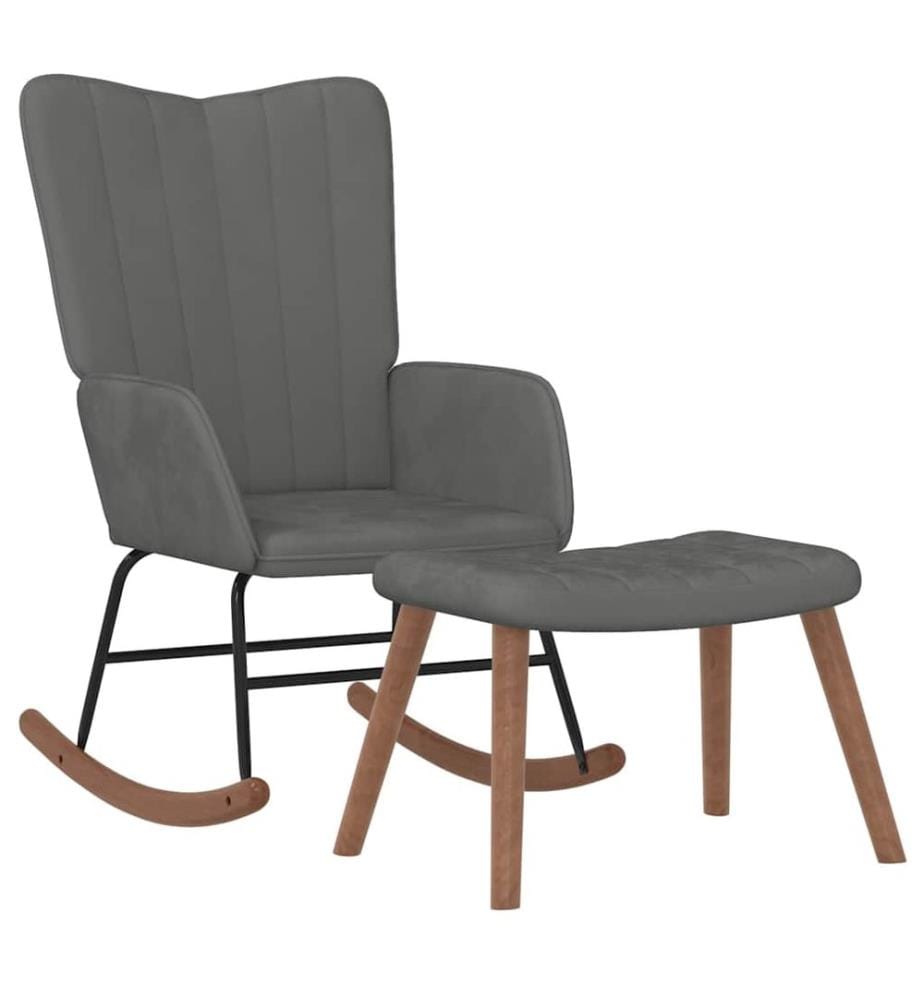 Chaise à bascule avec repose-pied Gris foncé Velours