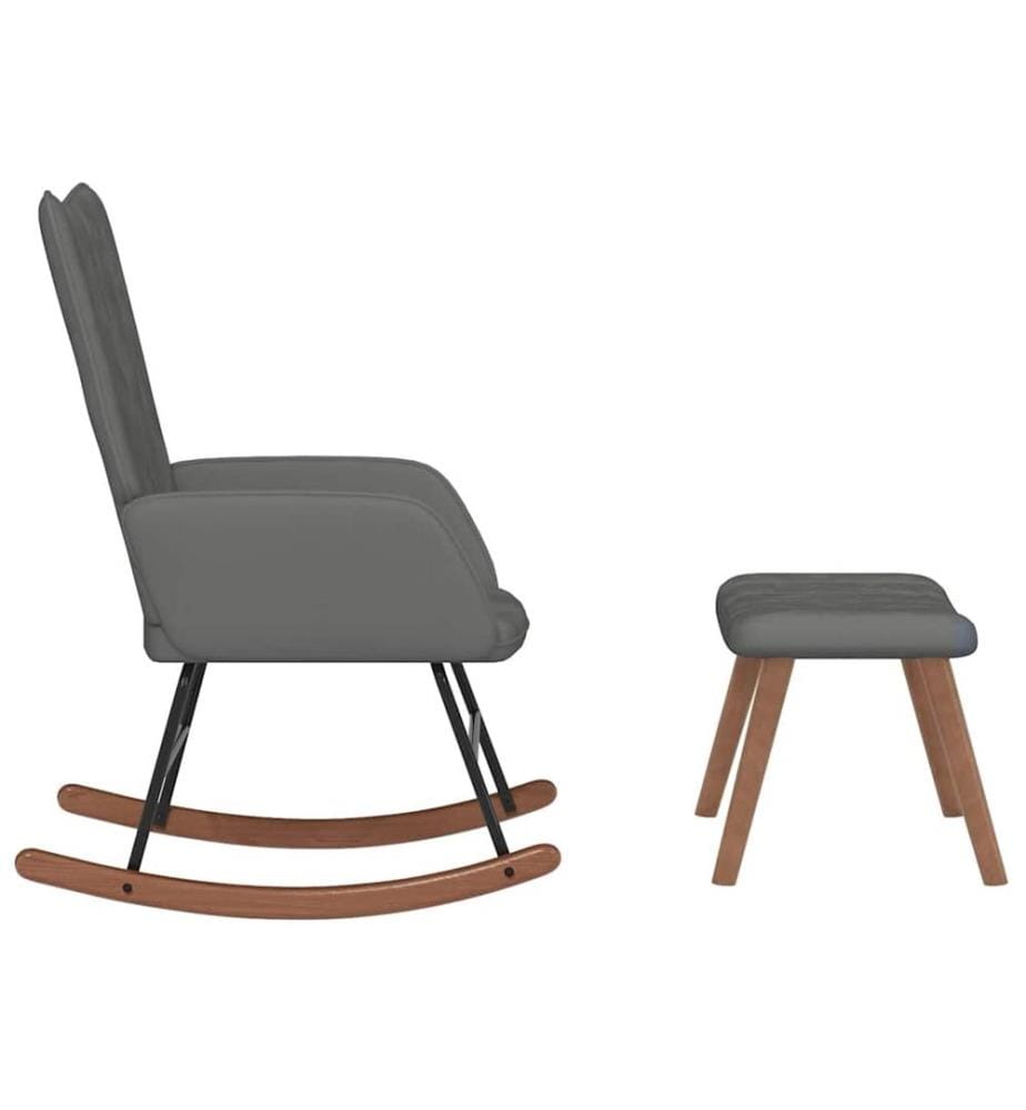 Chaise à bascule avec repose-pied Gris foncé Velours