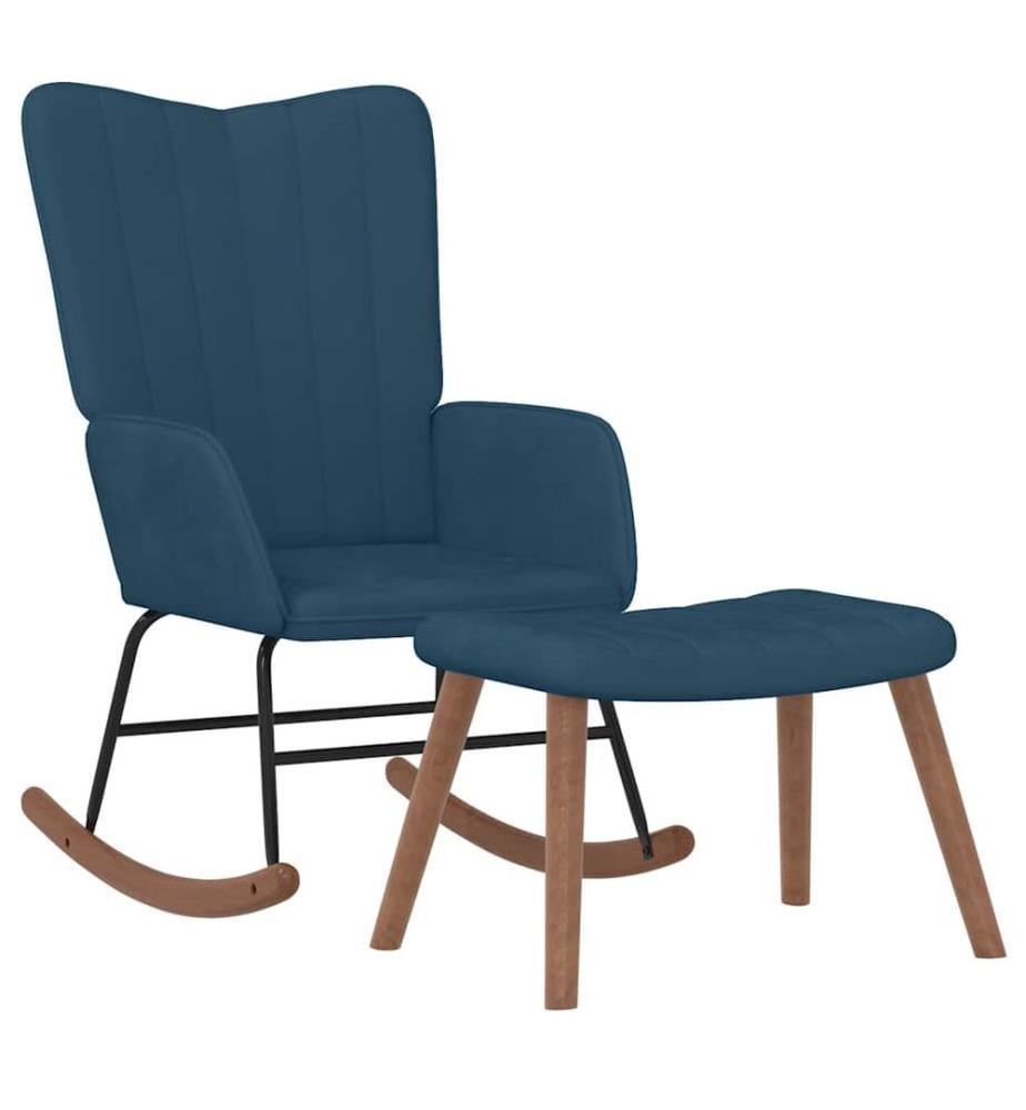 Schaukelstuhl mit Hocker Samt Blau