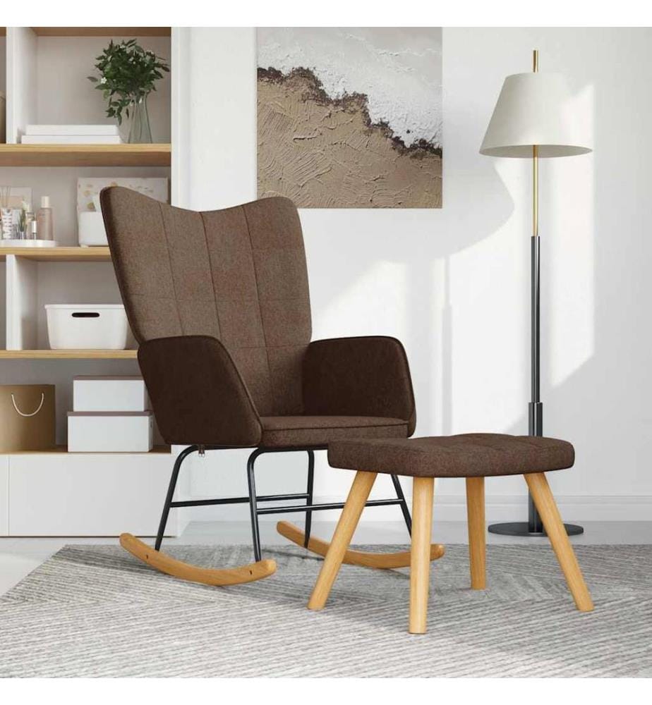 Schaukelsessel mit Hocker Braun Stoff