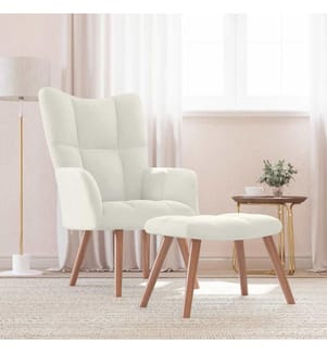 Chaise de relaxation avec repose-pied Blanc crème Velours