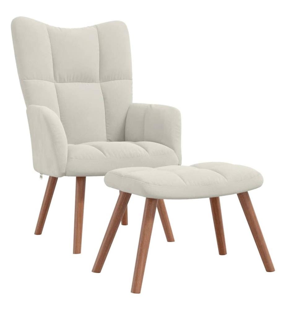 Chaise de relaxation avec repose-pied Blanc crème Velours