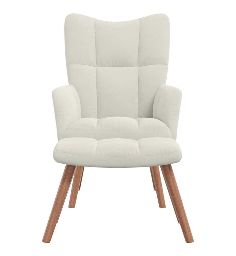 Chaise de relaxation avec repose-pied Blanc crème Velours
